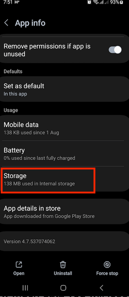 check app storage size